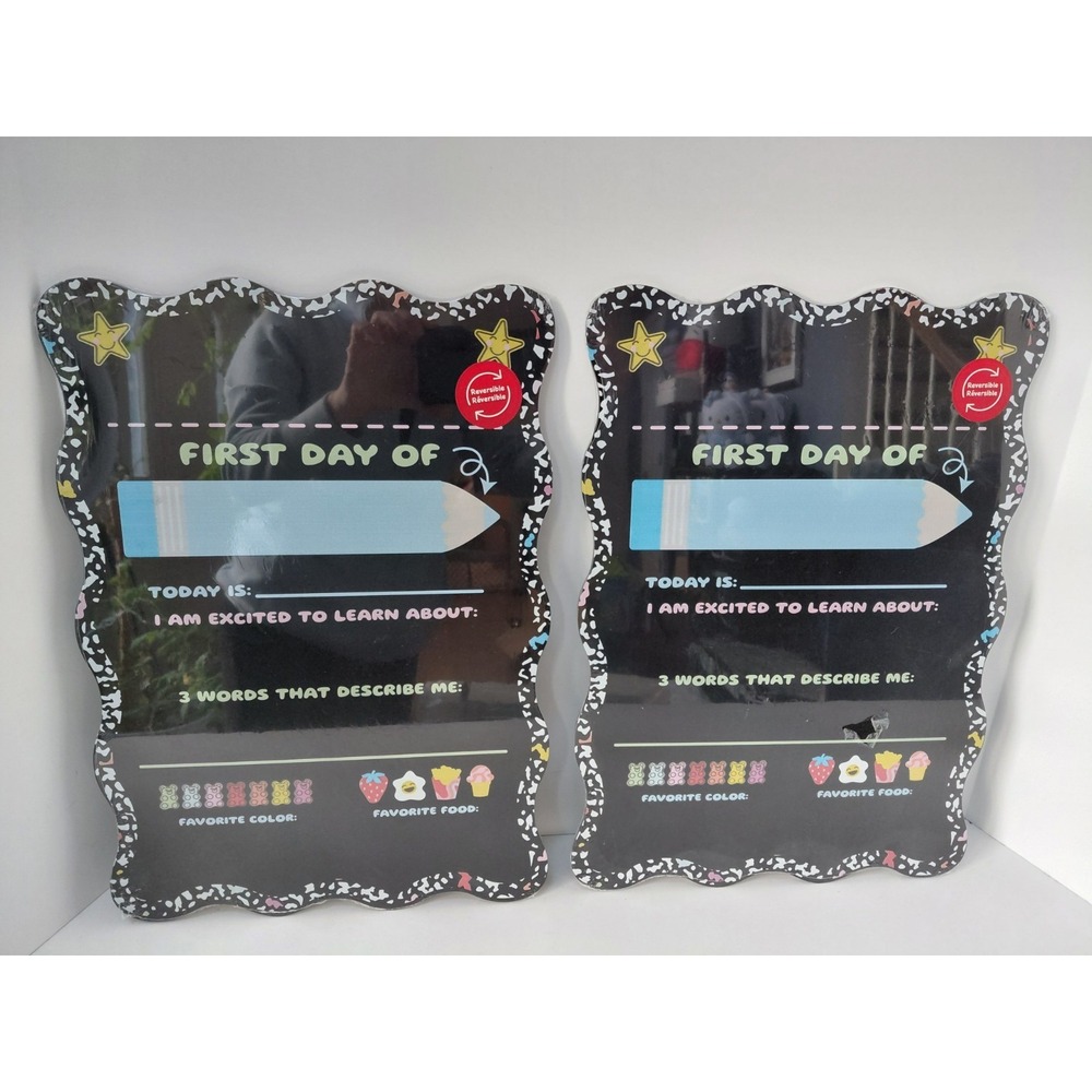 SET of 2 FIRST & LAST DAY of School Chalkboard Signs Double Sided DIY NEW